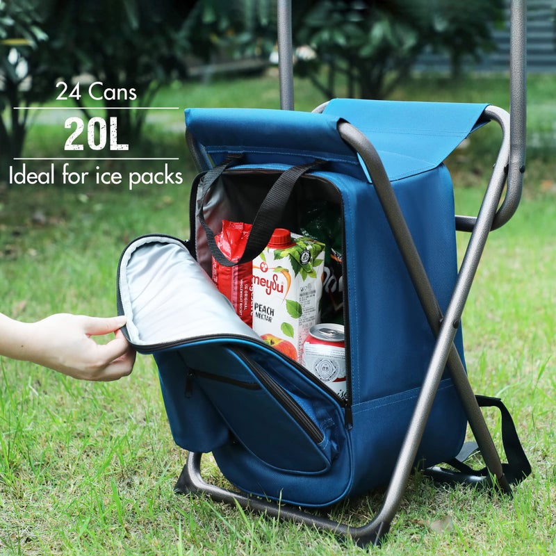 PORTAL Backpack Cooler Chair Fishing Chairs with Backrest Folding Camping Stool Compact for Outdoors Hiking Hunting Travel, Supports 225 lbs Capacity - Image 4